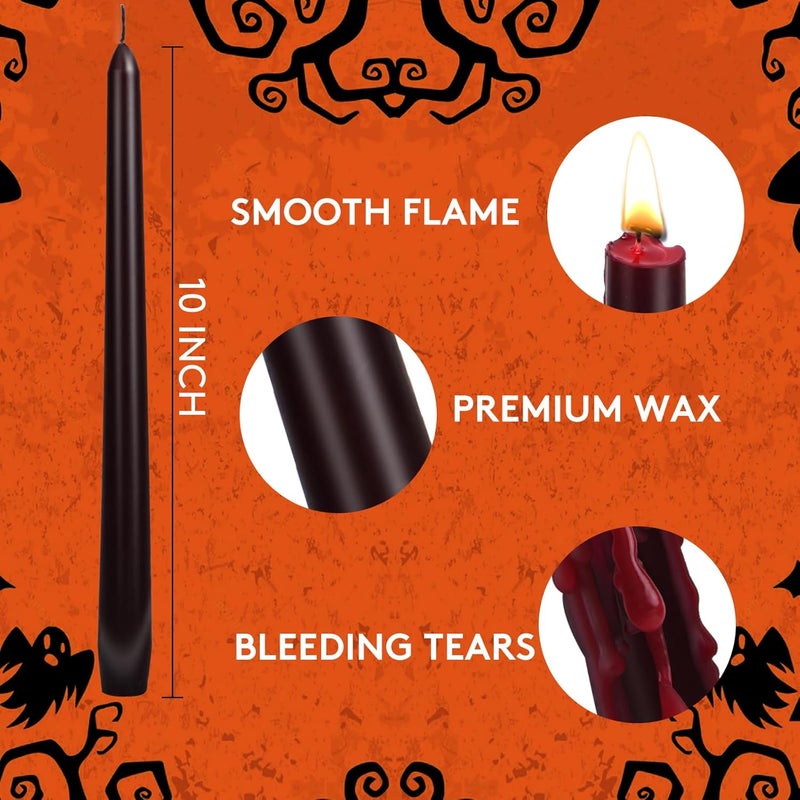 SOUNDVALUE 6 Pack Vampire Tears Taper Candles, 10 inch Tall Bleeding Candles, Unscented Black Tapered Candlesticks, Spooky Blood Drip Candles Set for Halloween Party Gothic Home Decorations - Image 5